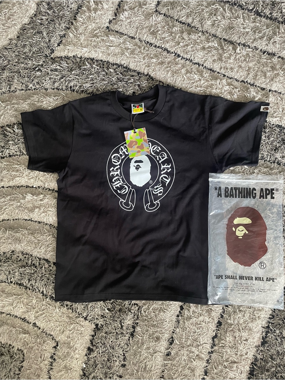 Bape Black Short Sleeve Tee with White Ape Logo